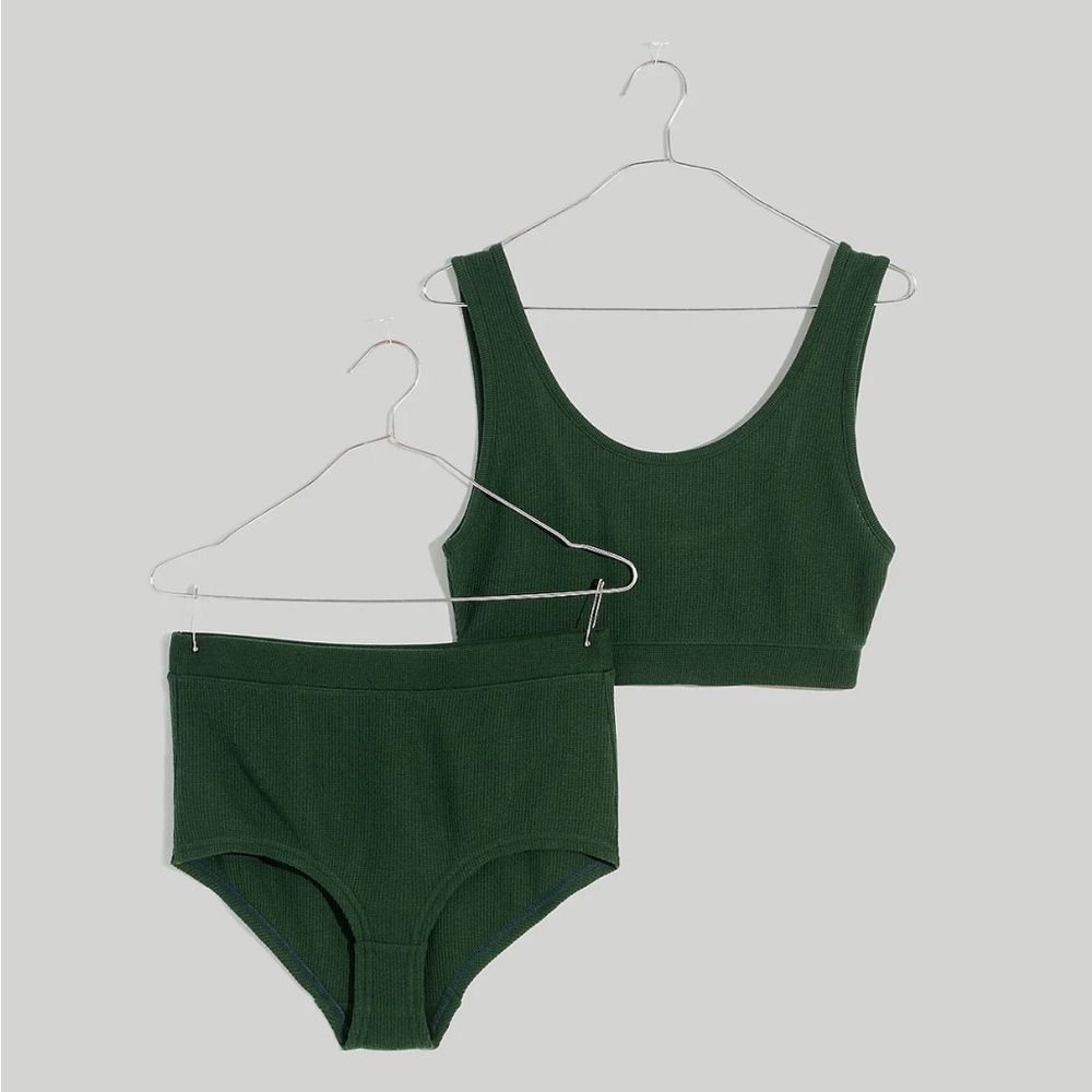 NWT Madewell Brushed Waffle Knit Bralette Set in deep forest - M